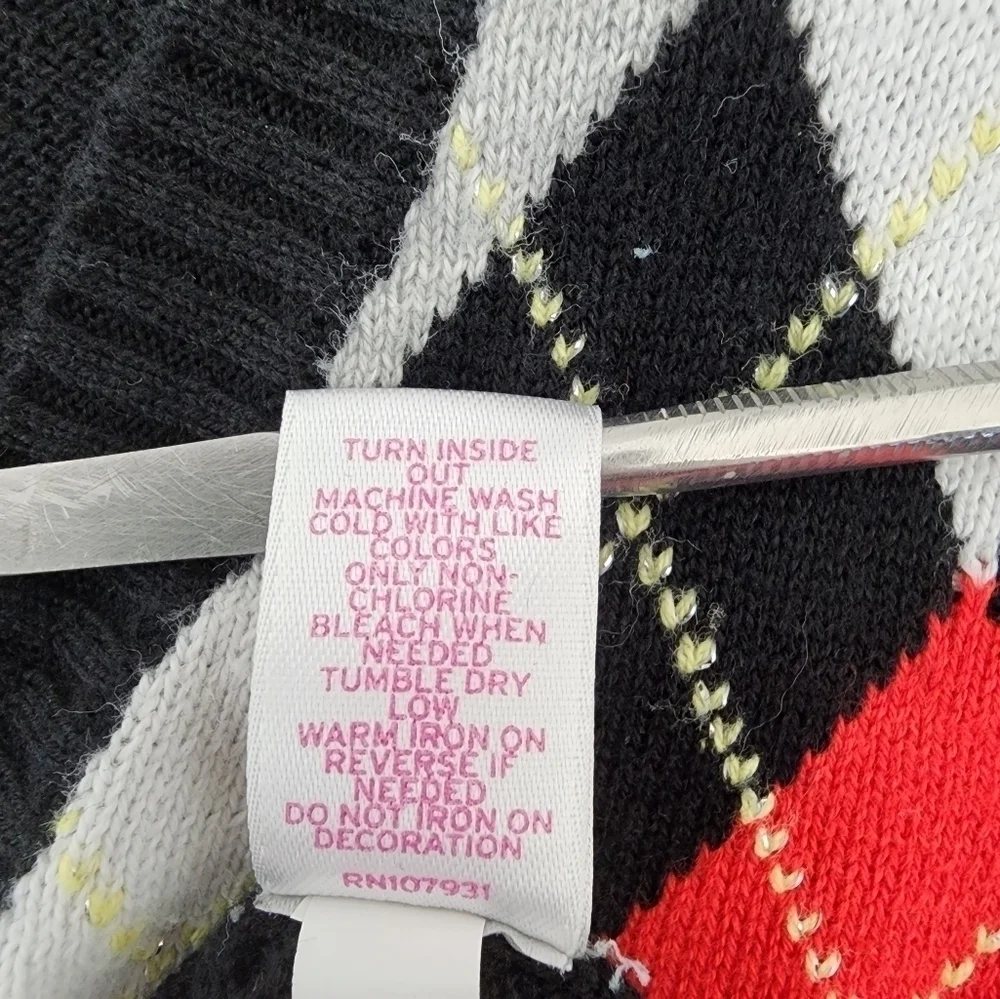 Justice Argyle Black Red White Girls Cardigan Sweater Size 14